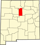 Map of New Mexico highlighting Santa Fe County